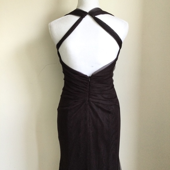 VERA Wang Tulle Dress Brown Chiffon Gown V-Neck Size 4/38 Full Length - Picture 6 of 9